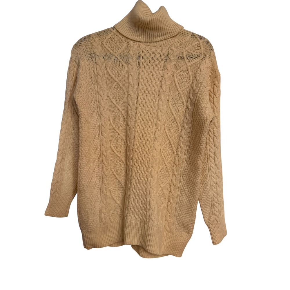 Aritzia Babaton Wool Cashmere Cable Knit Turtleneck Sweater Cream XS